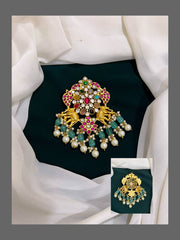 Jadau Navaratna Gold Replica Pendant - KP00114