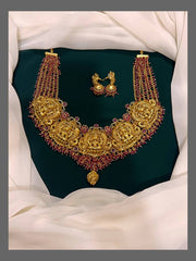 Beautiful Ruby Lakshmi Necklace With Pearls - NN00290