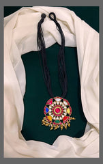 Black Dori With Multicolour Kundan Pendent - BD0064