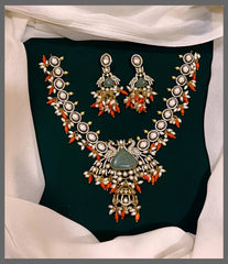 Beautiful White Stone with Rice Pearl Victorian Necklace - VN00118