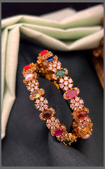 White Flower Stone and Multi Colour Stone Bangles in Nakshi - BG00538