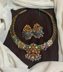 Jadau Fusion Piece German Silver Choker With Jhumki's - KN00677