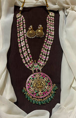 High Quality Temple Haram with Round Lakshmi Devi Pendant - KH00436