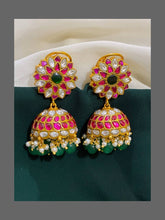 White and Ruby stone flower Jimikki in Kundan - KE00187