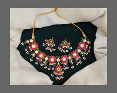 Multi Color Flower Necklace in Kundan - KN00208
