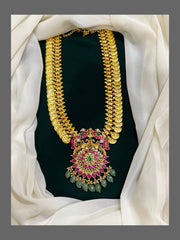 Kashu mala with Ruby Peacock & Lakshmi pendent in Kundan - KH00161