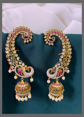 Peacock Earcuff with CZ And Mehandi Polish - NE00459