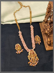 White Pearl Necklace with Lord Govind Pendant in Nakshi - PB00531