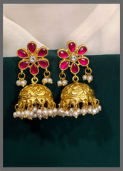 Flower Stud Jadau Jhumki Back Screw - KE00108