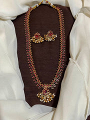 Nakshi Pattern Kempu Stone Long Haram - NH00479