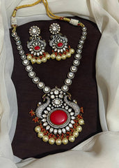 Victorian Peacock Necklace With Coral Beads and Pearls - VN00201