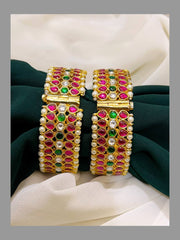 Gold Replica Jadau Multi Pair Bangles with Screw - BG0037