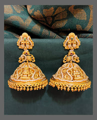 Beautiful Big White Stone Jhumki in Nakshi - NE00414