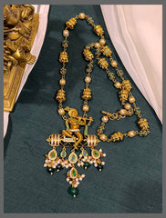 Pearl Emerald Nakshi Ball Krishna Pendant Set - PB00372