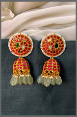 Mango Ruby with white Pearl Jhumki in Kundan Earring - KE00547