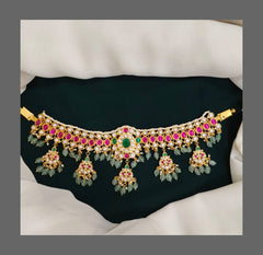 Ruby Choker with Chandbali Hanging in Kundan -KN00203