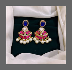 Blue and Pink Kundan Chandbali - KE00202