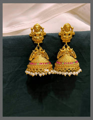 Lakshmi with Peacock Jhumki Earring in Nakshi - NE00528