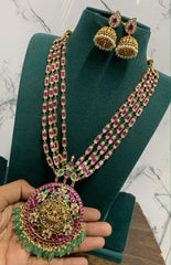 High Quality Temple Haram with Round Lakshmi Devi Pendant - KH00436