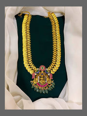 Lakshmi Kaasu Jadau haram with Pink and blue jadau stones - KH00169