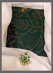Invisible Chain With Emerald Flower In Kundan - KN00432