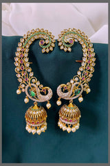 Peacock Earcuff with CZ And Mehandi Polish - NE00459