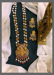 Gold and White Pearl Haram With Lakshmi - PB00193