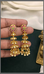 Ruby Flower 5 layer Earring in Nakshi - NE00601