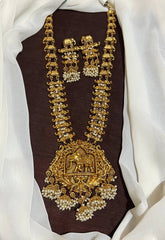 Gajanana Long Haram Wirh Pearls and elephants Side haram - NH0001