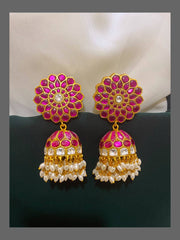 Jadau Flower Jhumki with Back Screw - KE00197