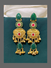 Emerald Kundan Long Earrings - KE00228