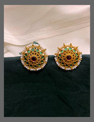 White Pearl with Multi stone Earring in Nakshi - NE00530