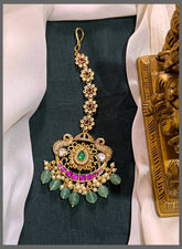 White Stone Flower Chain with Big Kundan Maang Tikka - HA00154