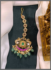 White Stone Flower Chain with Big Kundan Maang Tikka - HA00154