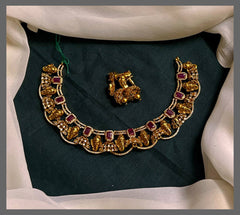 Lord Ganesh Necklace with Ruby Stone in Nakshi - NN00636