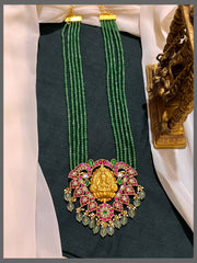 4 layer Emerald Pearl with Kundan Lakshmi Pendant - PB00429