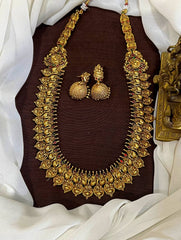 Antique Polish Long Kaasu haram With Jhumki- NH00371