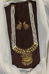 Swaroski Pearl With Lakshmi Broad Pendant and Jhumki - PB00322