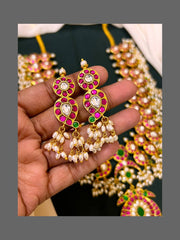 Mango Long Jadau Haram With Guttipusalu And Earrings - KH00314