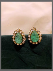 Mint Colour Stud with White Stone Earring in Victorian - VE00178