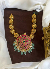 Multi Bottu Pendent with Peacock in Jadav Kundan - KN00148