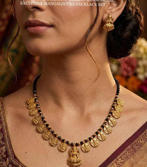 Black Bead With Kaasu Pendant And Lakshmi Pendant - BD00132