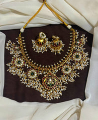 Kempu Guttipusalu Neckalce With Grand Jhumki - NN00980