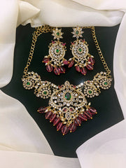 Elegant Pink Victorian Necklace with Earrings - VN022
