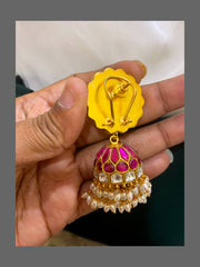 Jadau Flower Jhumki with Back Screw - KE00197