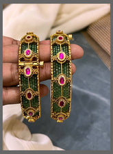 Emerald Jadau Screw Open Bangles - BG00121