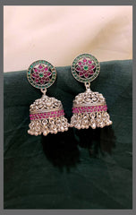 Beautiful Sliver replica Jhumik in Nakshi - NE00545