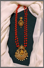Double Layer Ruby Pearl with Krishna Pendant - PB00294