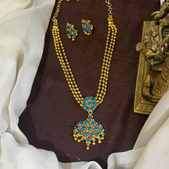 Vintage 3 line Gold Ball Panchaloha Necklace With CZ Stone Pendant - NN00982