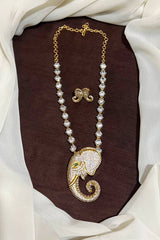 White CZ Stone Elephant Pendant With Earrings - NN00512